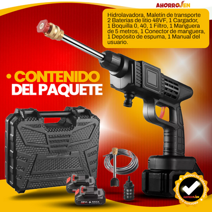 Hidrolavadora a presión portátil + 2 Baterías + Aspirador de coche de regalo